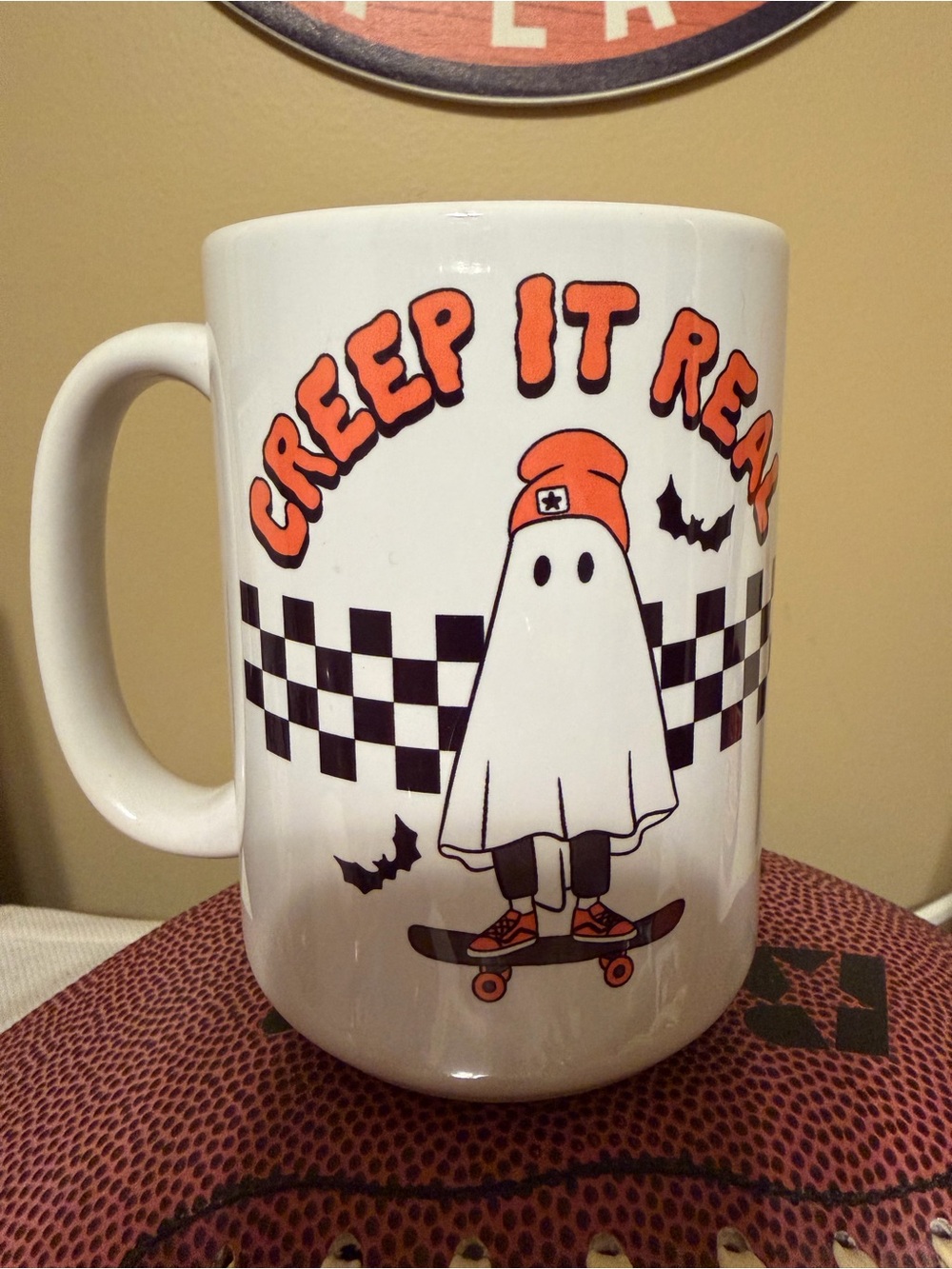 Creep It Real White Halloween Skateboard Ghost Ceramic Mug